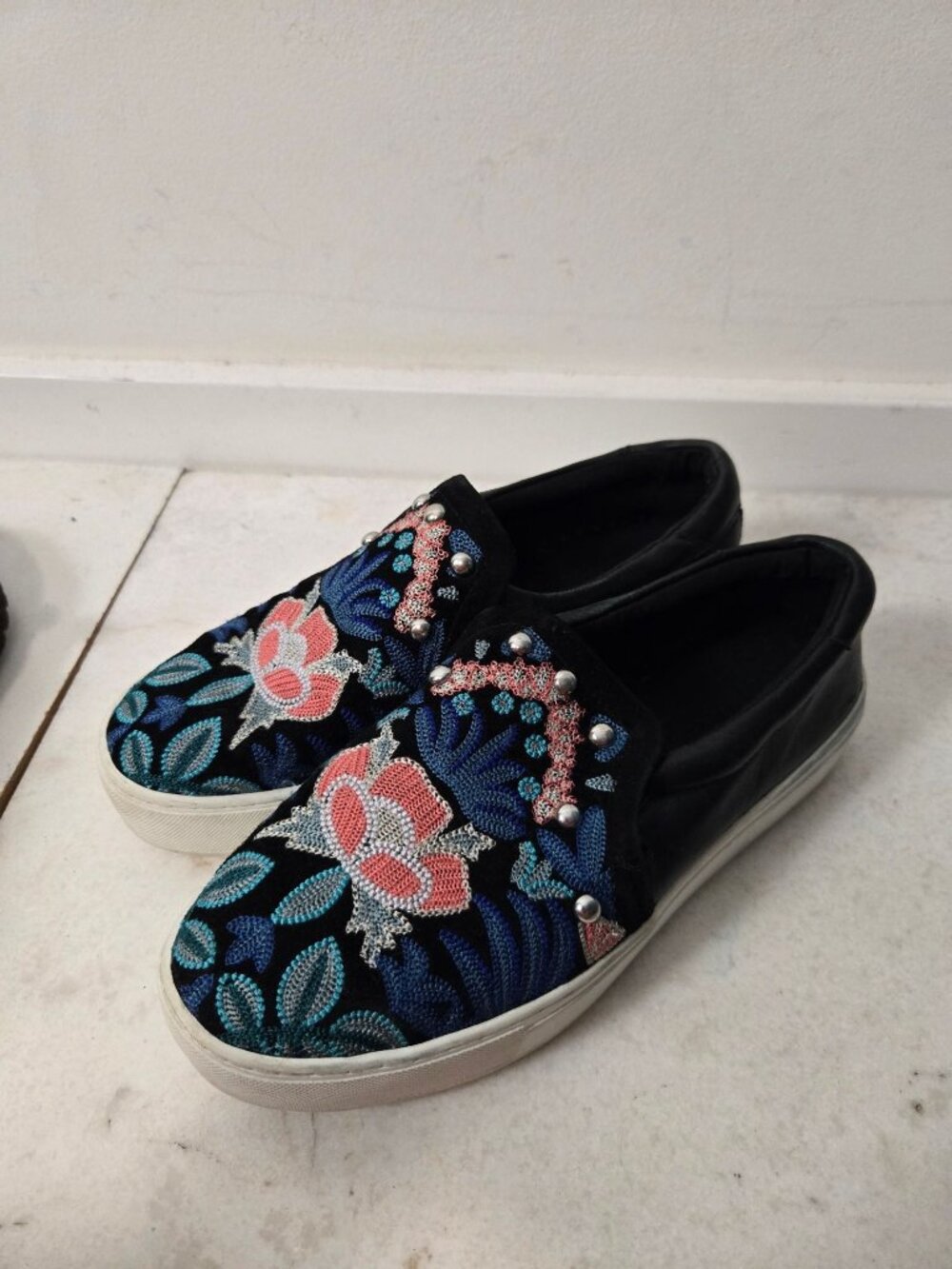 Rebecca Minkoff Noelle Embellished Embroidered Slip-On Platform Sneakers